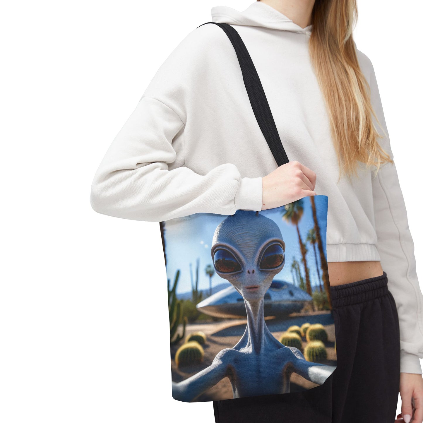 Alien Selfie Tote Bag - Fun Sci-Fi Shopper, Perfect for UFO Lovers, Groovy Gift for Friends, Everyday Use, Cosplay Accessory
