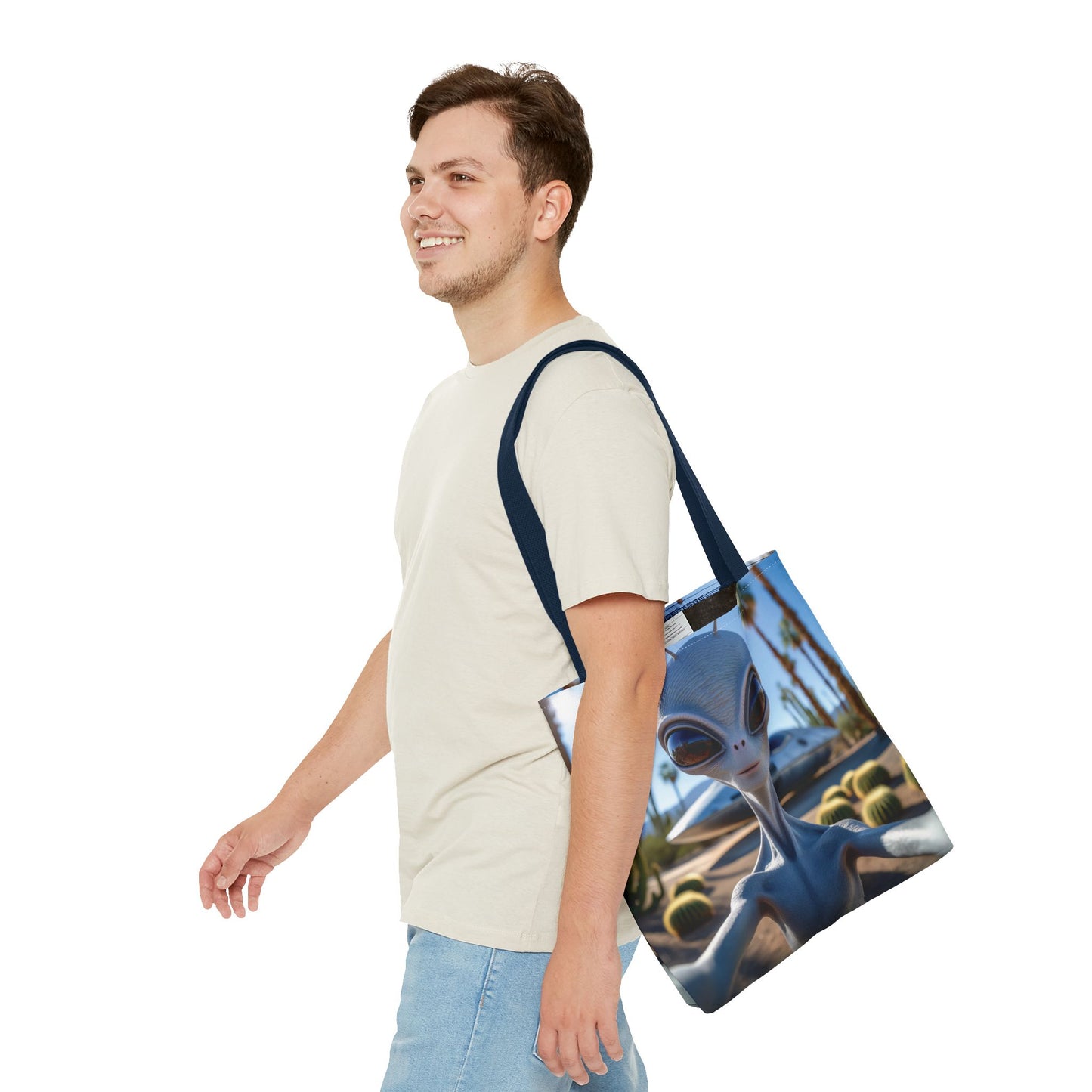 Alien Selfie Tote Bag - Fun Sci-Fi Shopper, Perfect for UFO Lovers, Groovy Gift for Friends, Everyday Use, Cosplay Accessory