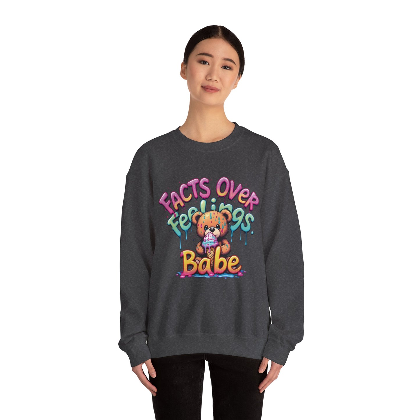 Facts over Feelings Teddy Bear Graphic Unisex Crewneck Sweatshirt
