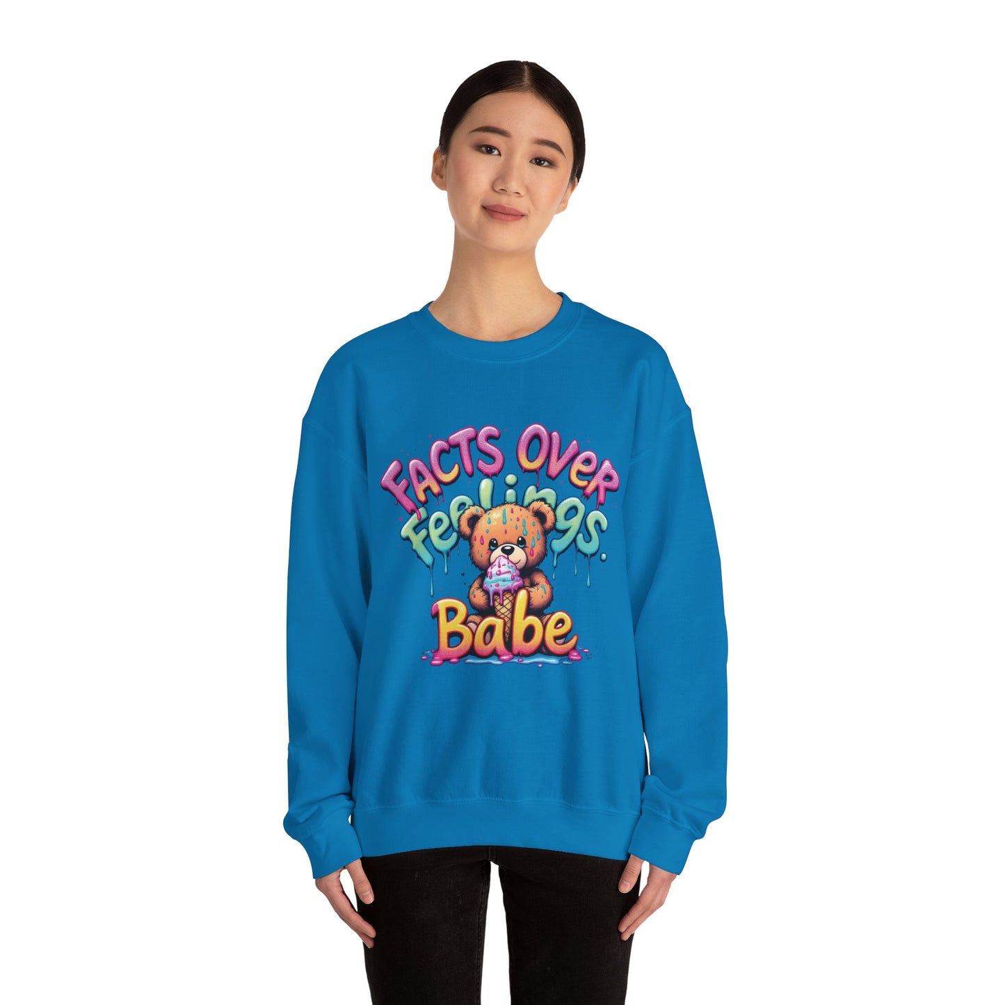 Facts over Feelings Teddy Bear Graphic Unisex Crewneck Sweatshirt