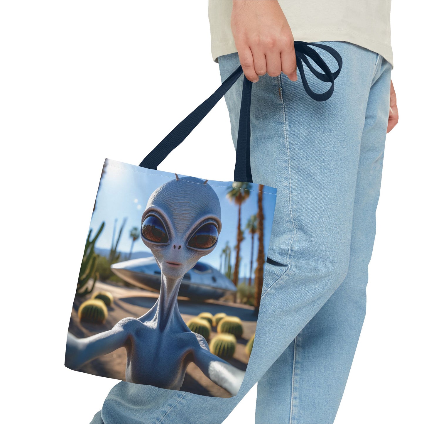 Alien Selfie Tote Bag - Fun Sci-Fi Shopper, Perfect for UFO Lovers, Groovy Gift for Friends, Everyday Use, Cosplay Accessory