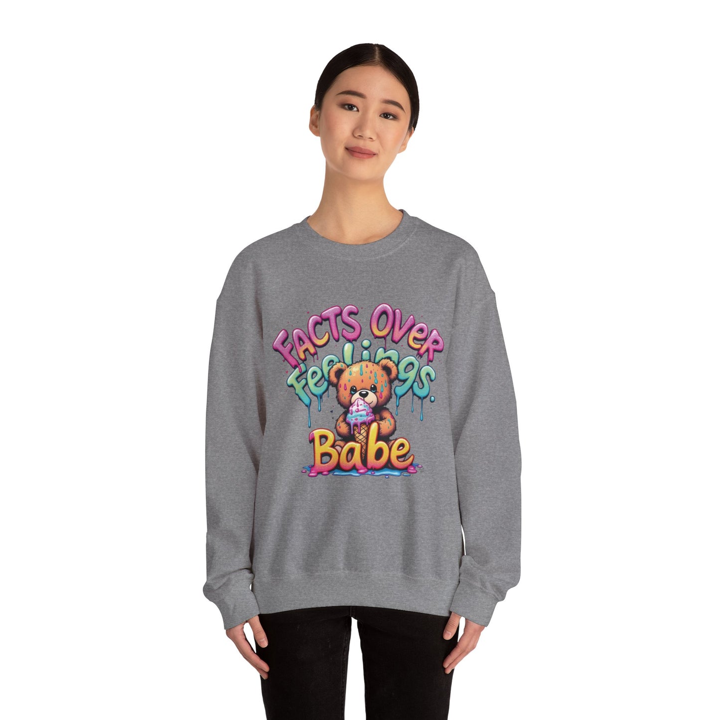 Facts over Feelings Teddy Bear Graphic Unisex Crewneck Sweatshirt