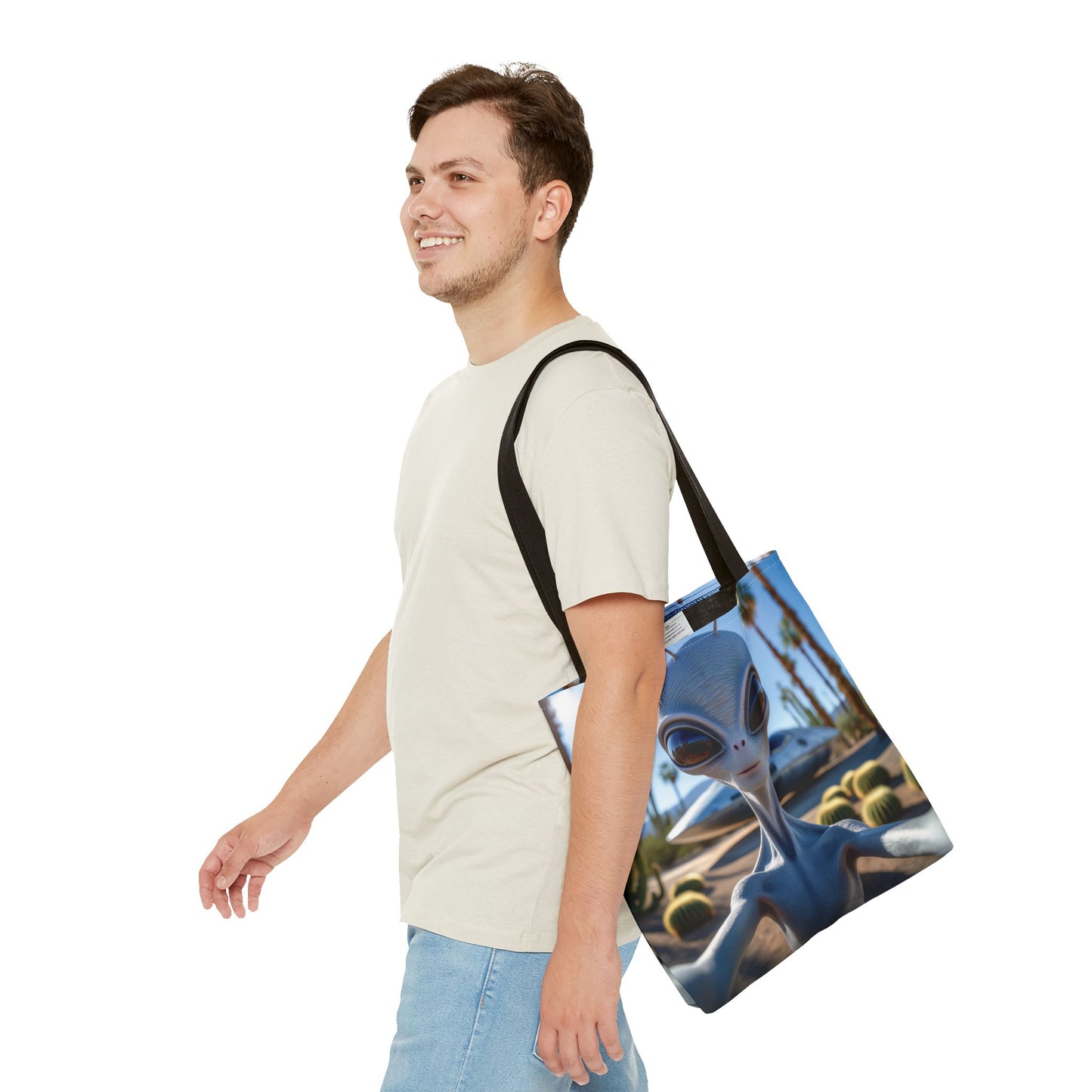 Alien Selfie Tote Bag - Fun Sci-Fi Shopper, Perfect for UFO Lovers, Groovy Gift for Friends, Everyday Use, Cosplay Accessory