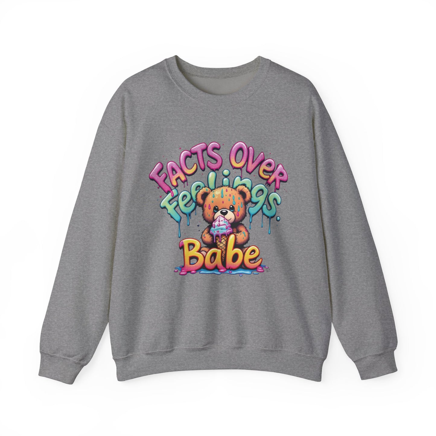 Facts over Feelings Teddy Bear Graphic Unisex Crewneck Sweatshirt