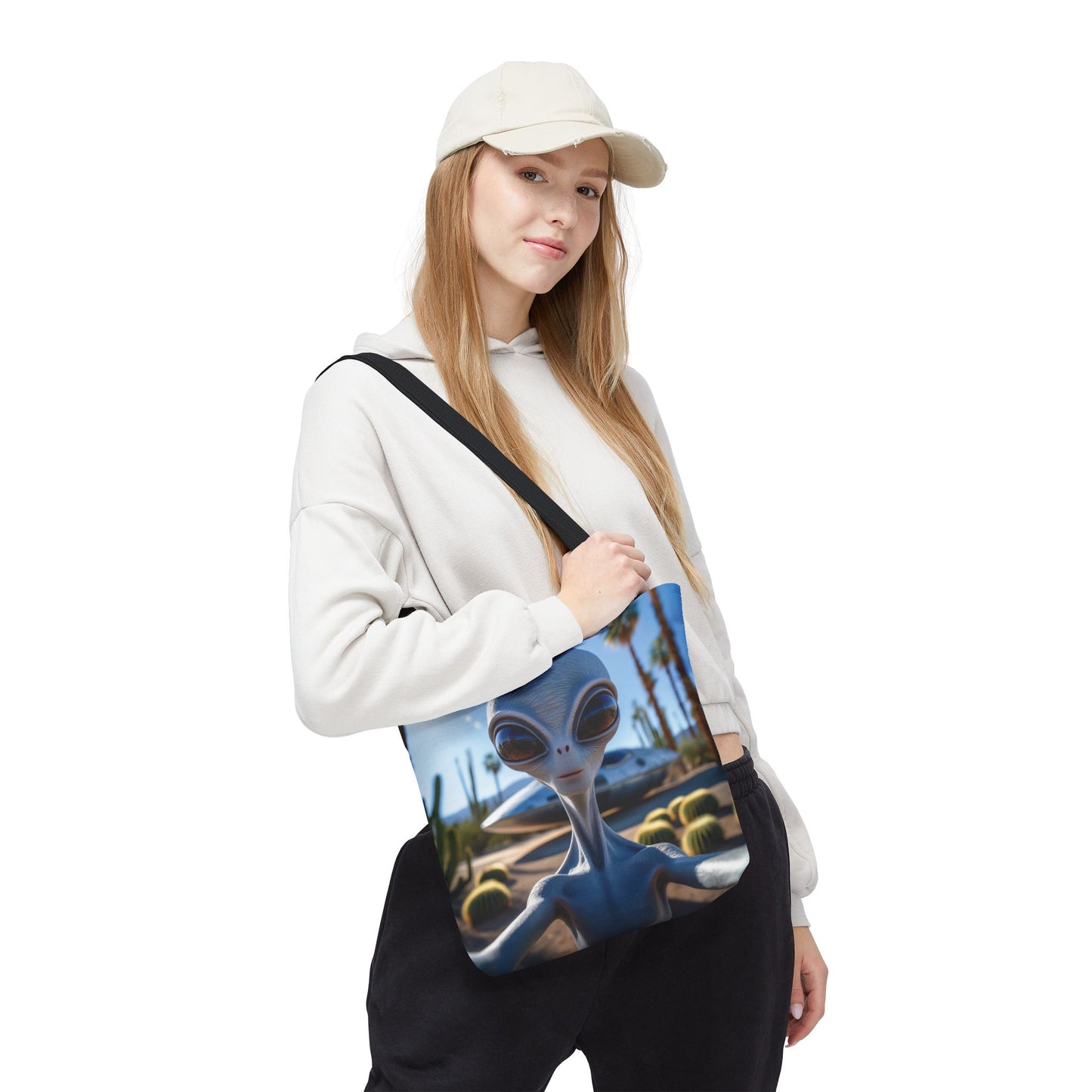 Alien Selfie Tote Bag - Fun Sci-Fi Shopper, Perfect for UFO Lovers, Groovy Gift for Friends, Everyday Use, Cosplay Accessory