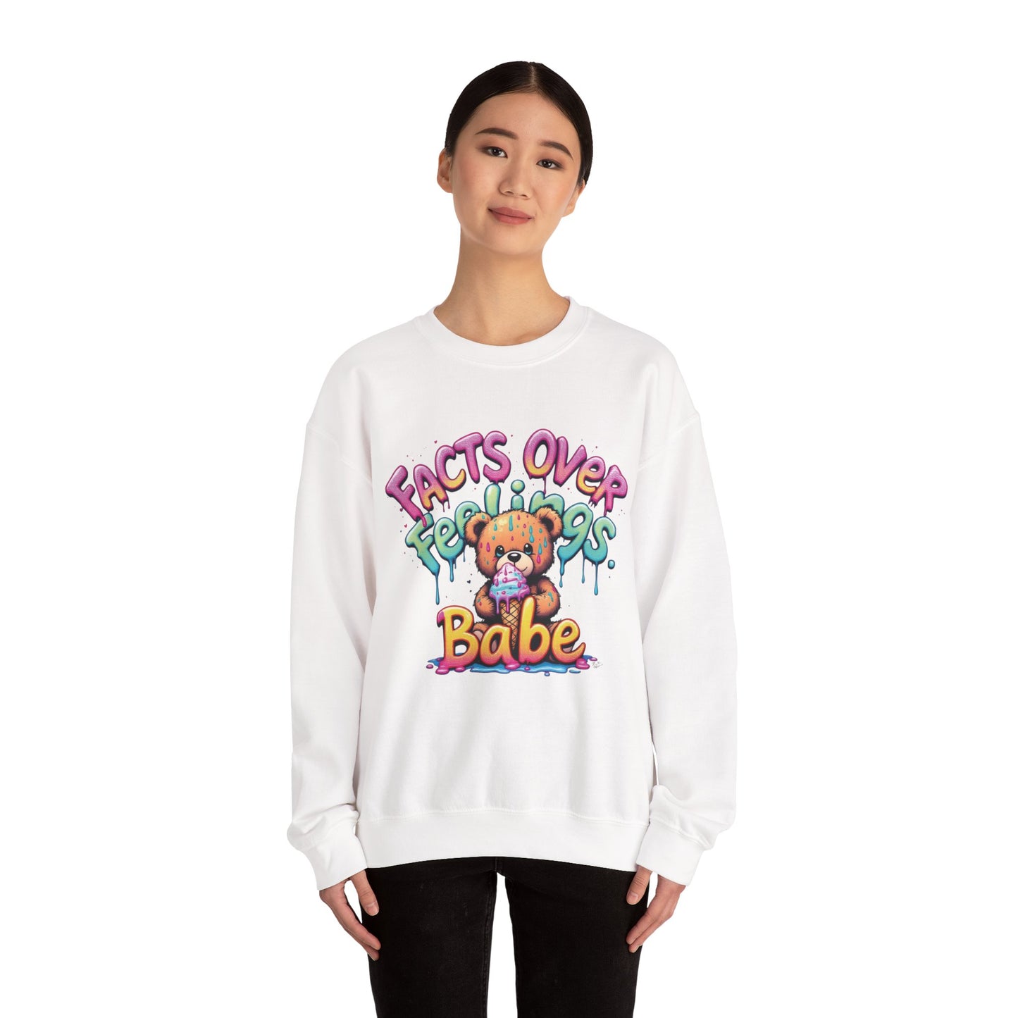 Facts over Feelings Teddy Bear Graphic Unisex Crewneck Sweatshirt
