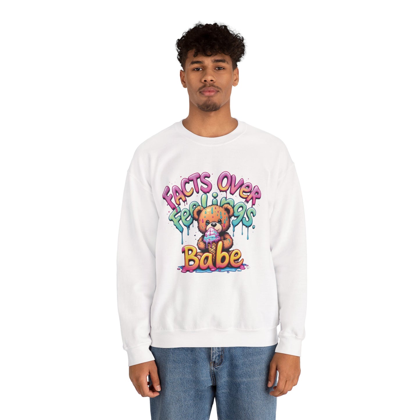 Facts over Feelings Teddy Bear Graphic Unisex Crewneck Sweatshirt