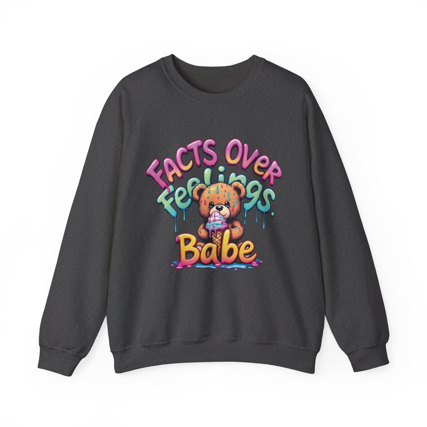 Facts over Feelings Teddy Bear Graphic Unisex Crewneck Sweatshirt