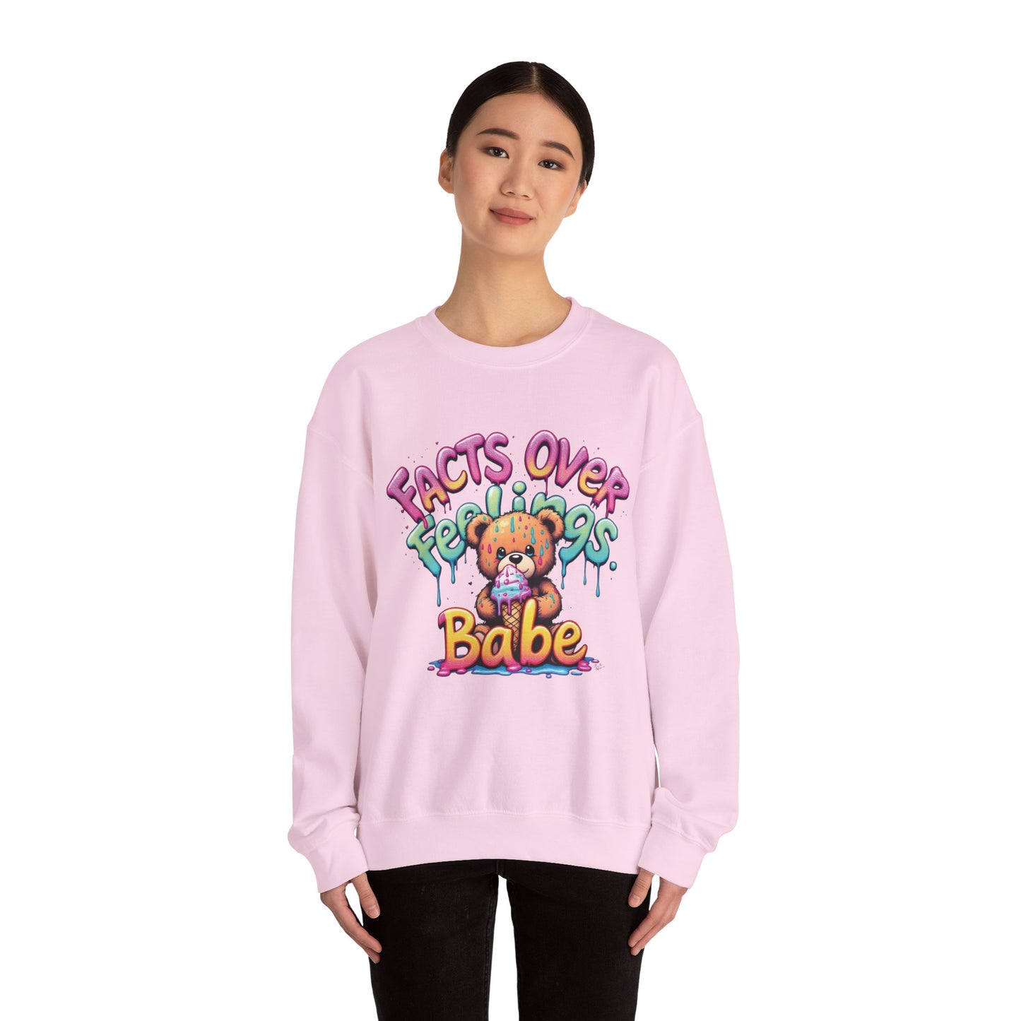 Facts over Feelings Teddy Bear Graphic Unisex Crewneck Sweatshirt