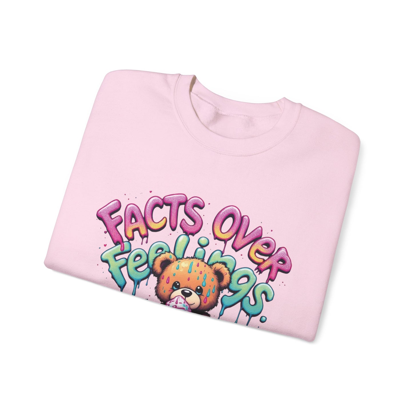 Facts over Feelings Teddy Bear Graphic Unisex Crewneck Sweatshirt