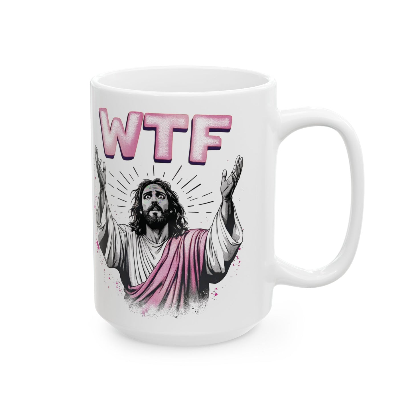 WTF Jesus Ceramic Mug - Funny Gift for Coffee Lovers, Humorous Tea Cup, Unique Novelty Mug, Conversation Starter, Ideal for Holidays