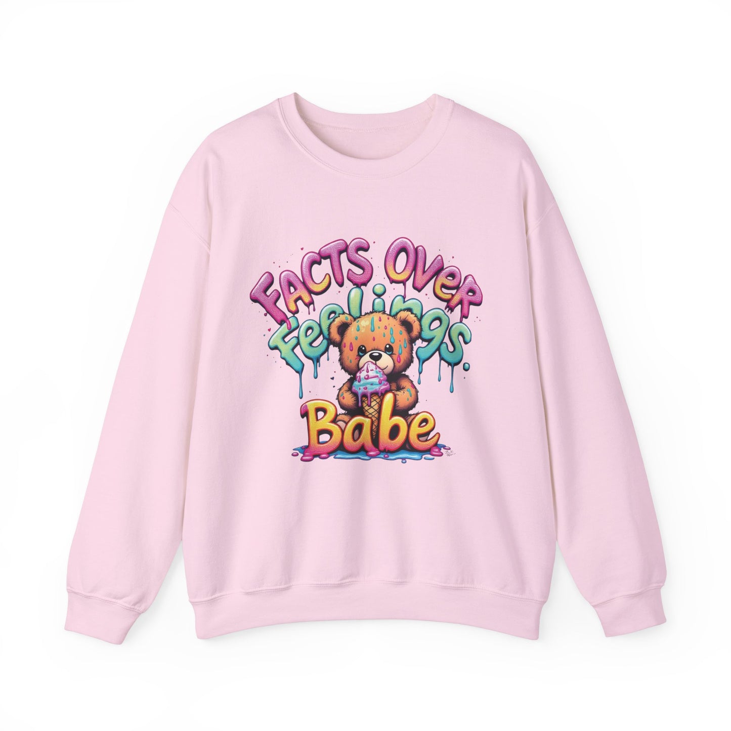 Facts over Feelings Teddy Bear Graphic Unisex Crewneck Sweatshirt