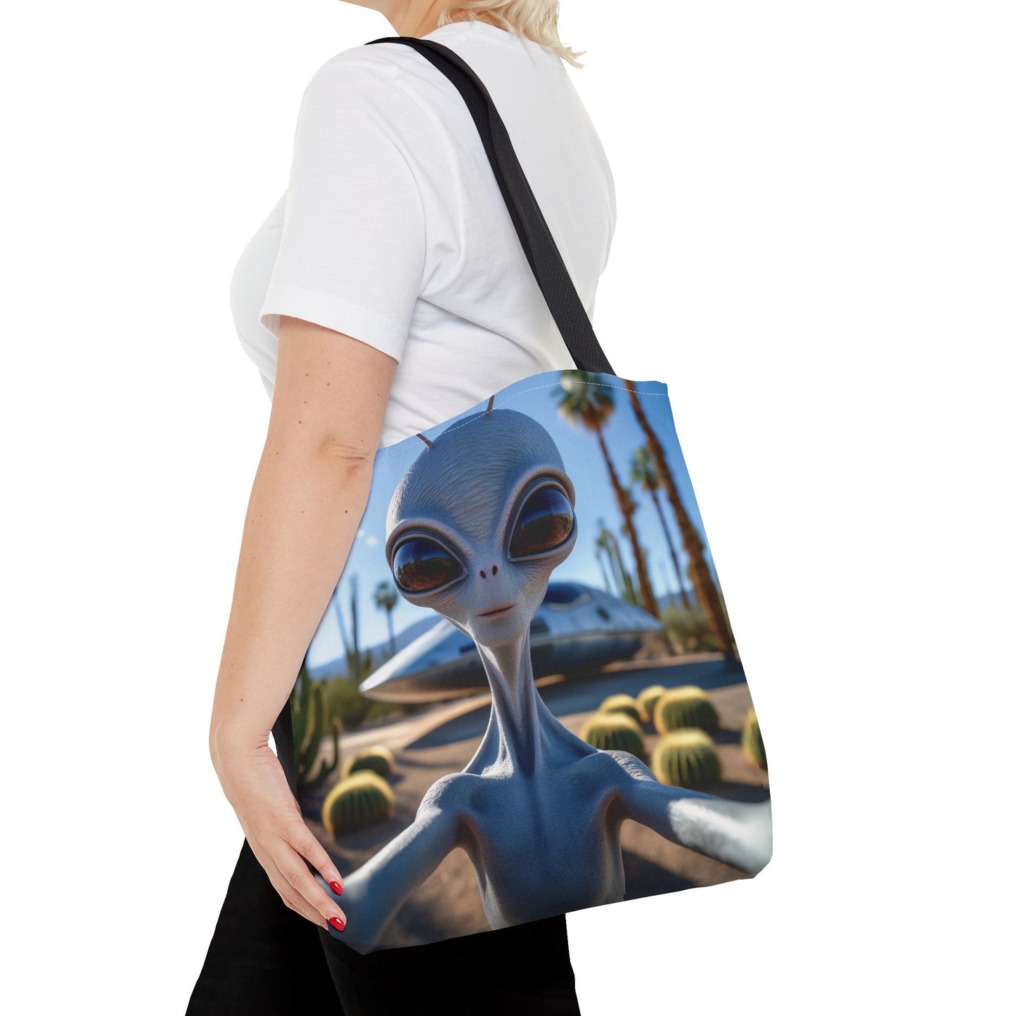 Alien Selfie Tote Bag - Fun Sci-Fi Shopper, Perfect for UFO Lovers, Groovy Gift for Friends, Everyday Use, Cosplay Accessory