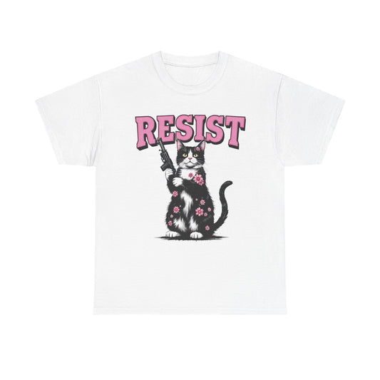 Resist Cat Unisex Heavy Cotton Tee - Trendy Graphic Tee for Animal Lovers