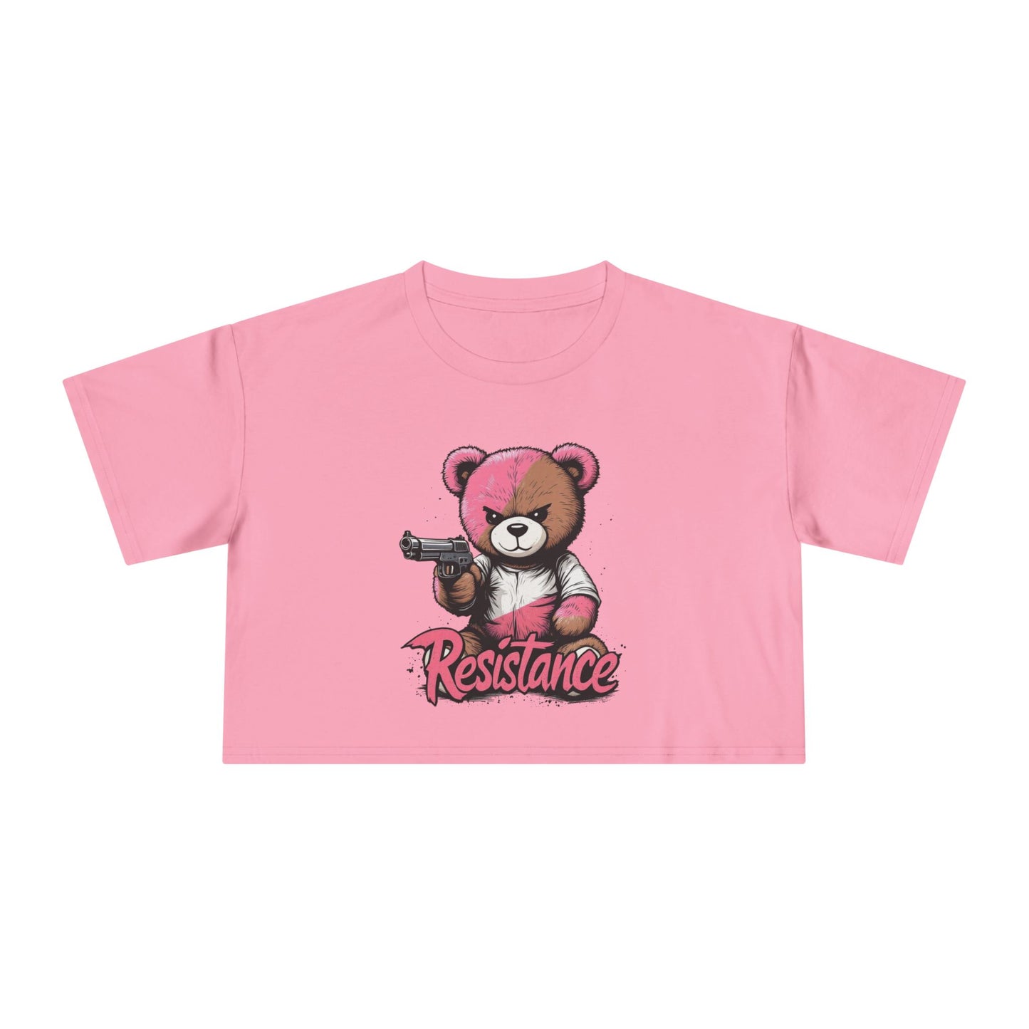 Edgy Teddy Bear Resist the Regime Graphic Crop Tee