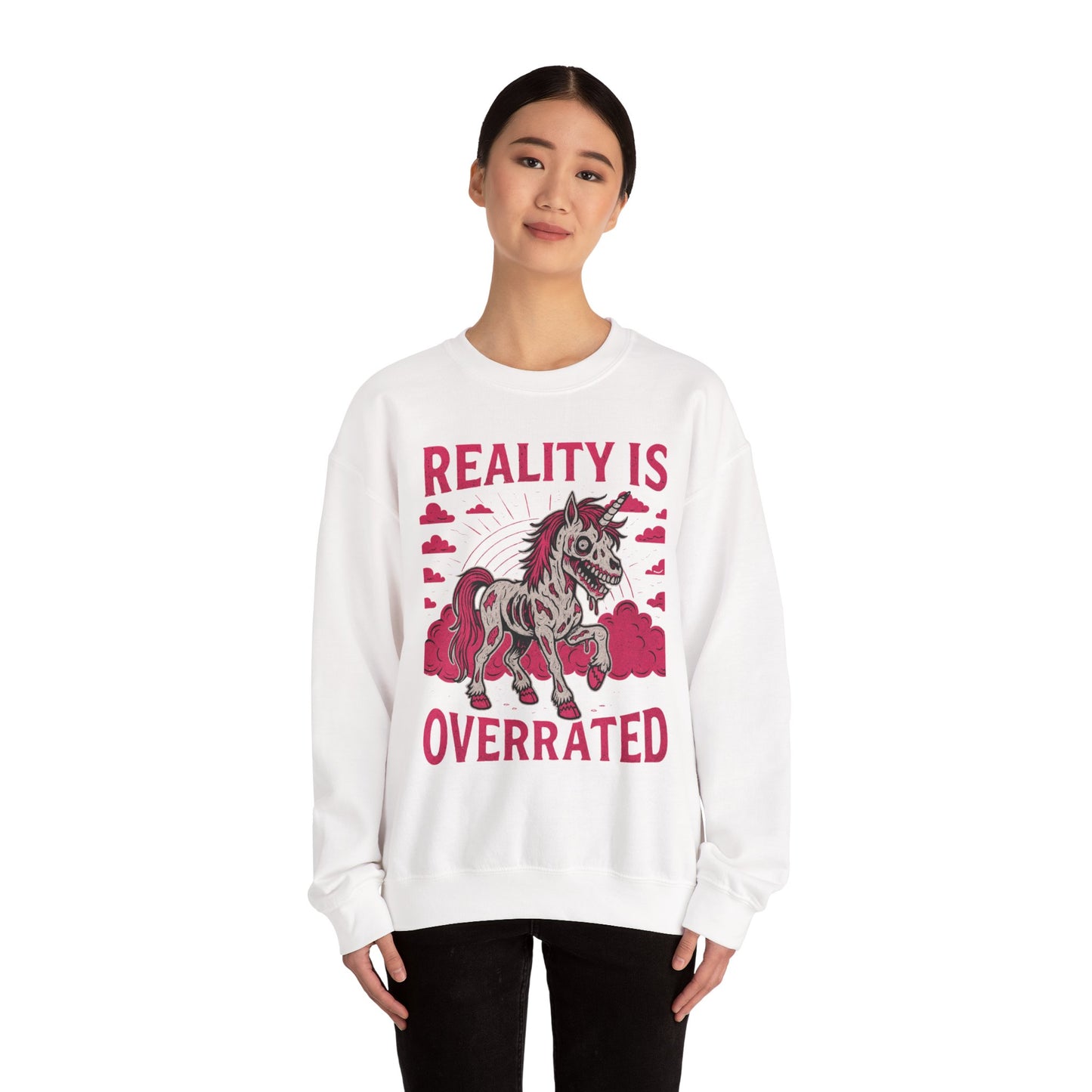 Zombie Unicorn Crewneck Sweatshirt | Spooky Cute Valentine’s Day Pullover | Funny Horror Love Graphic