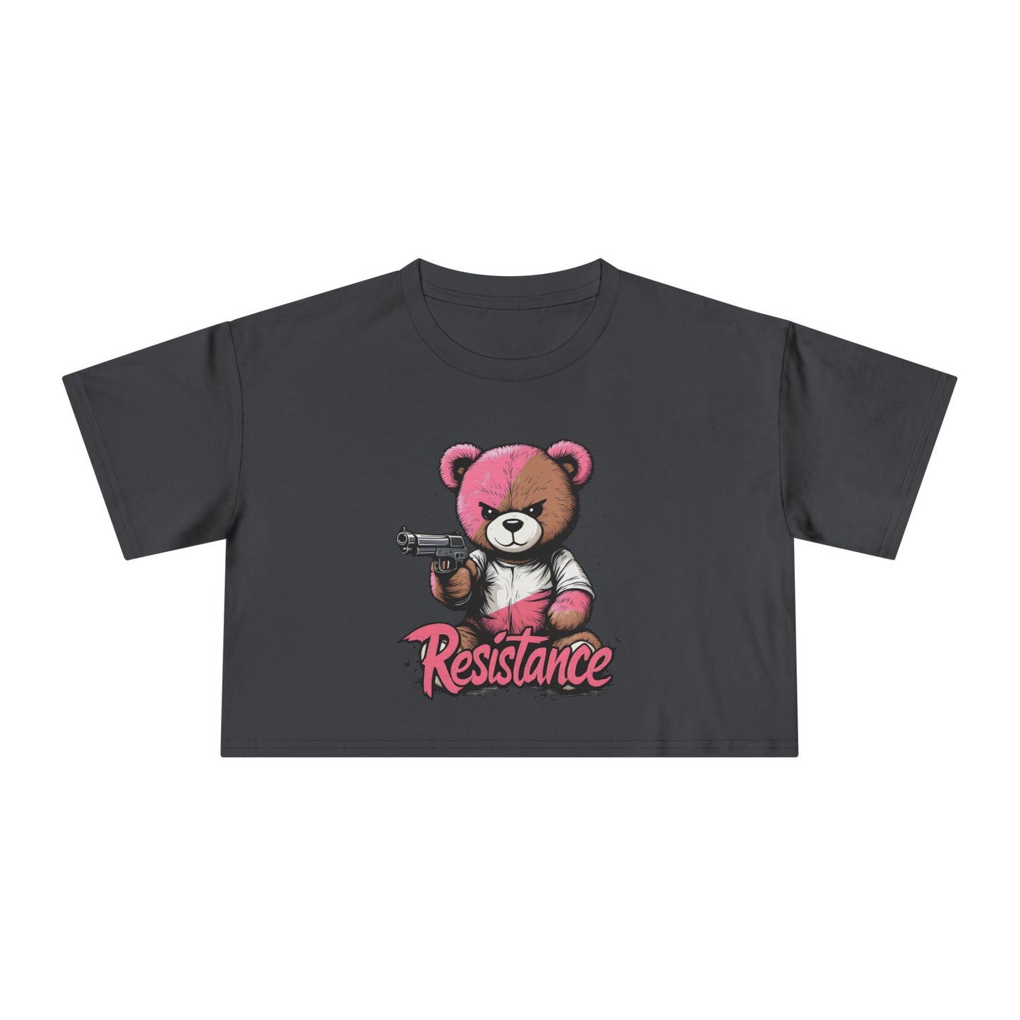 Edgy Teddy Bear Resist the Regime Graphic Crop Tee
