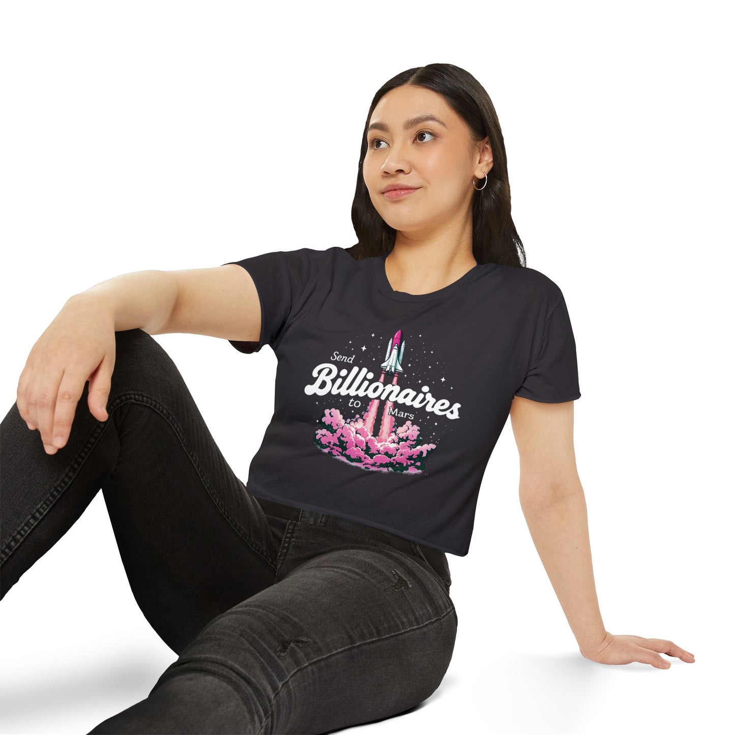 Send Billionaires to Mars Rocket Design Festival Crop Top
