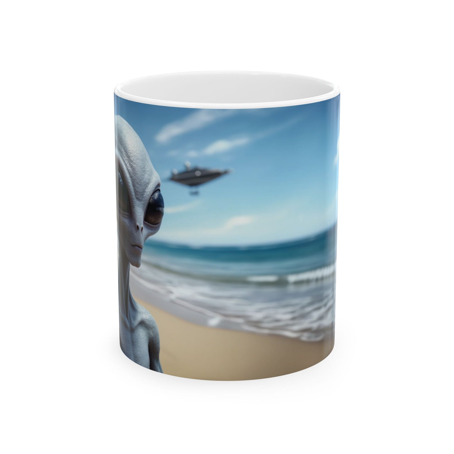 Alien Selfie Beach Scene Ceramic Mug
