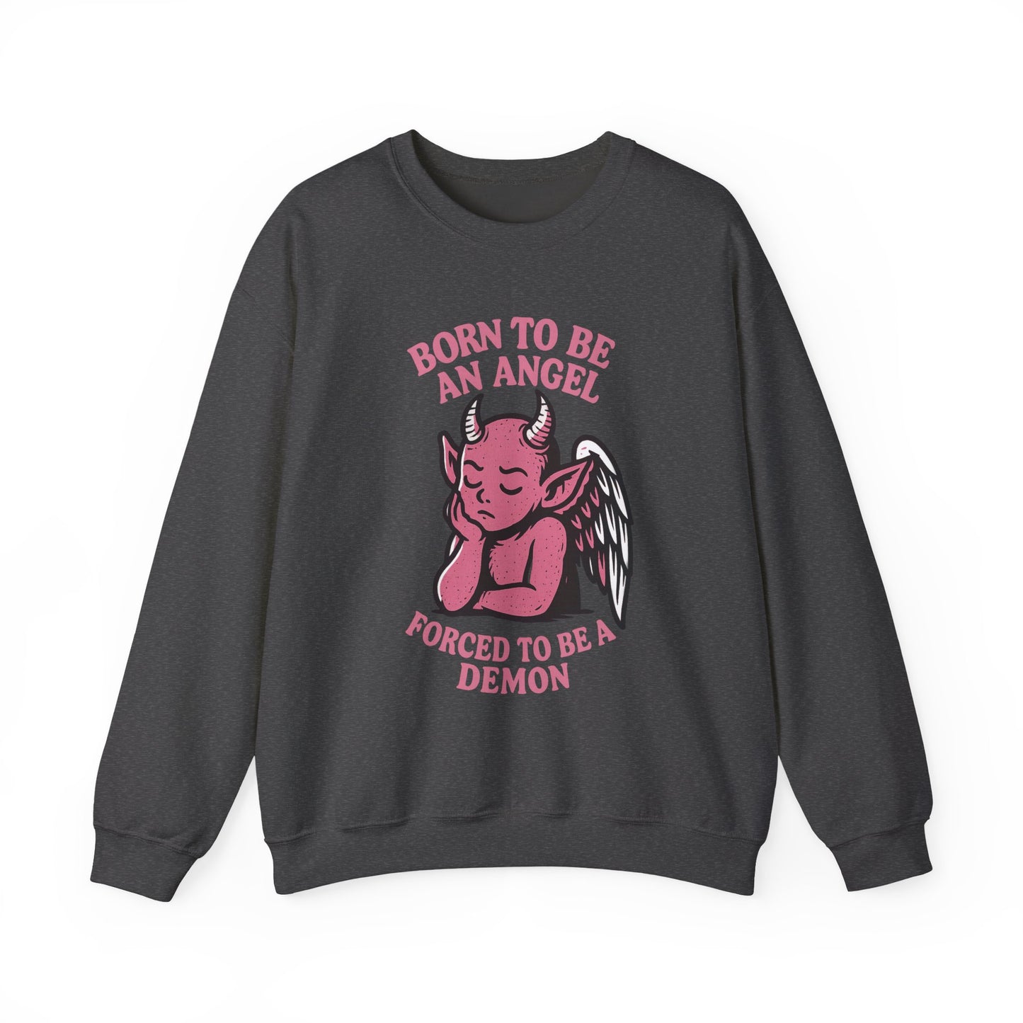 Sarcastic Angel-Demon Crewneck Sweatshirt | Spooky Cute Valentine’s Day Pullover | Funny Horror Love Graphic