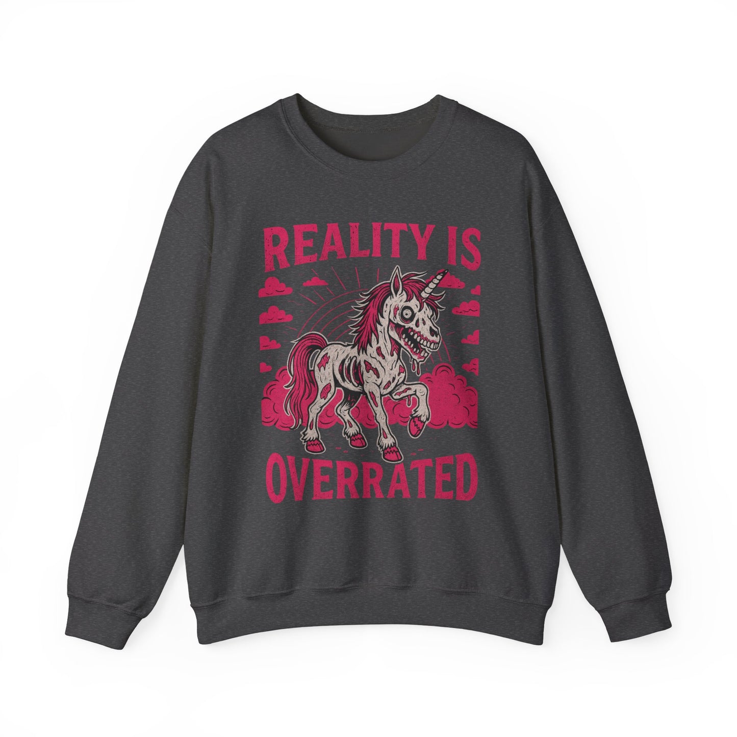 Zombie Unicorn Crewneck Sweatshirt | Spooky Cute Valentine’s Day Pullover | Funny Horror Love Graphic