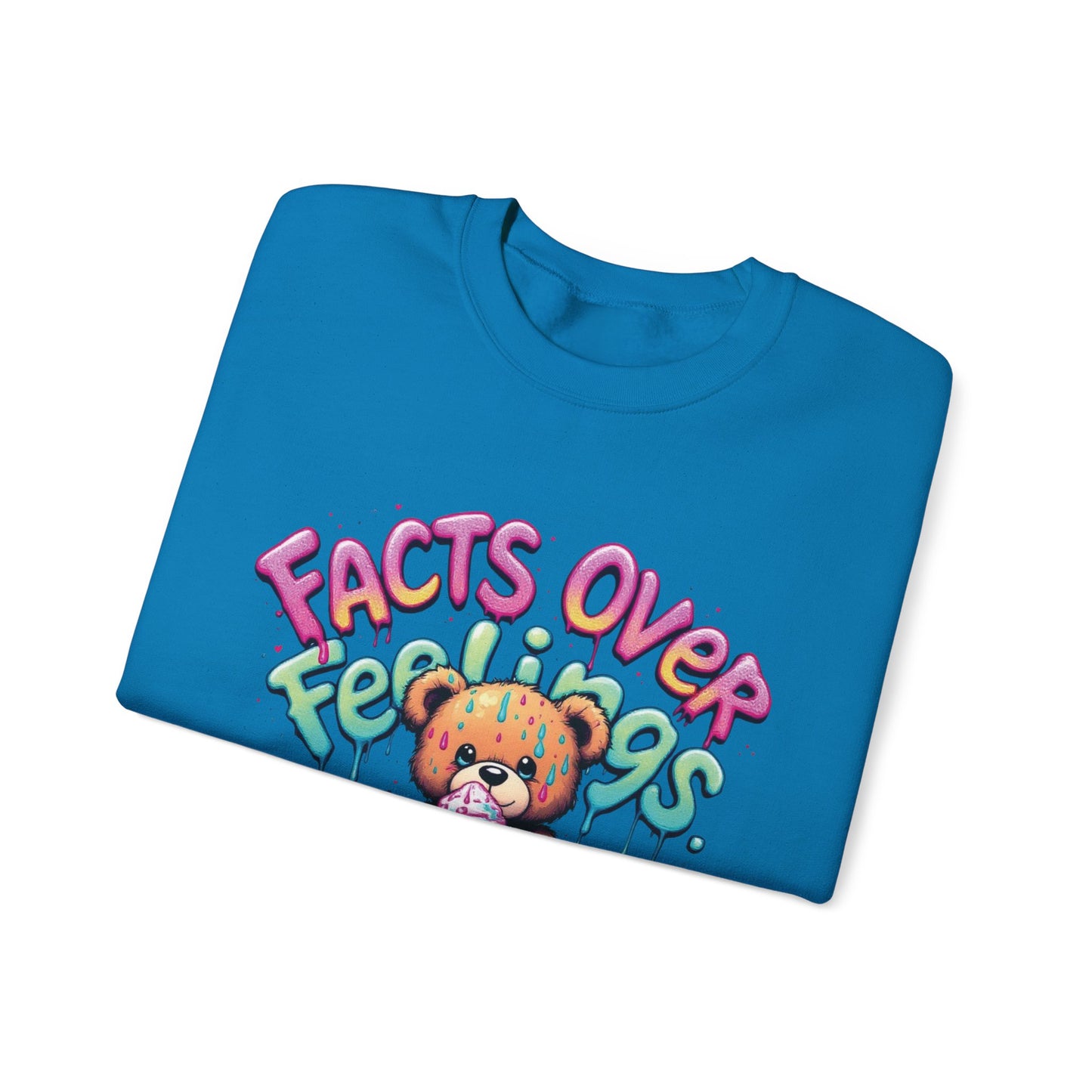 Facts over Feelings Teddy Bear Graphic Unisex Crewneck Sweatshirt