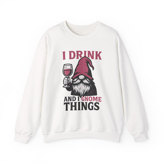 ‘I Drink and I Gnome Things’ Gnome Cryptid Humor Unisex Heavy Blend™ Crewneck Sweatshirt