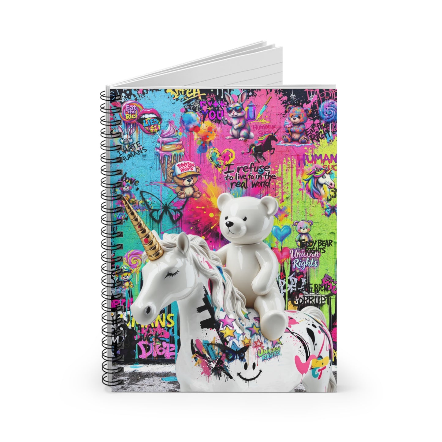 Colorful Unicorn Fantasy Spiral Notebook - Ruled Lines with Fun Art