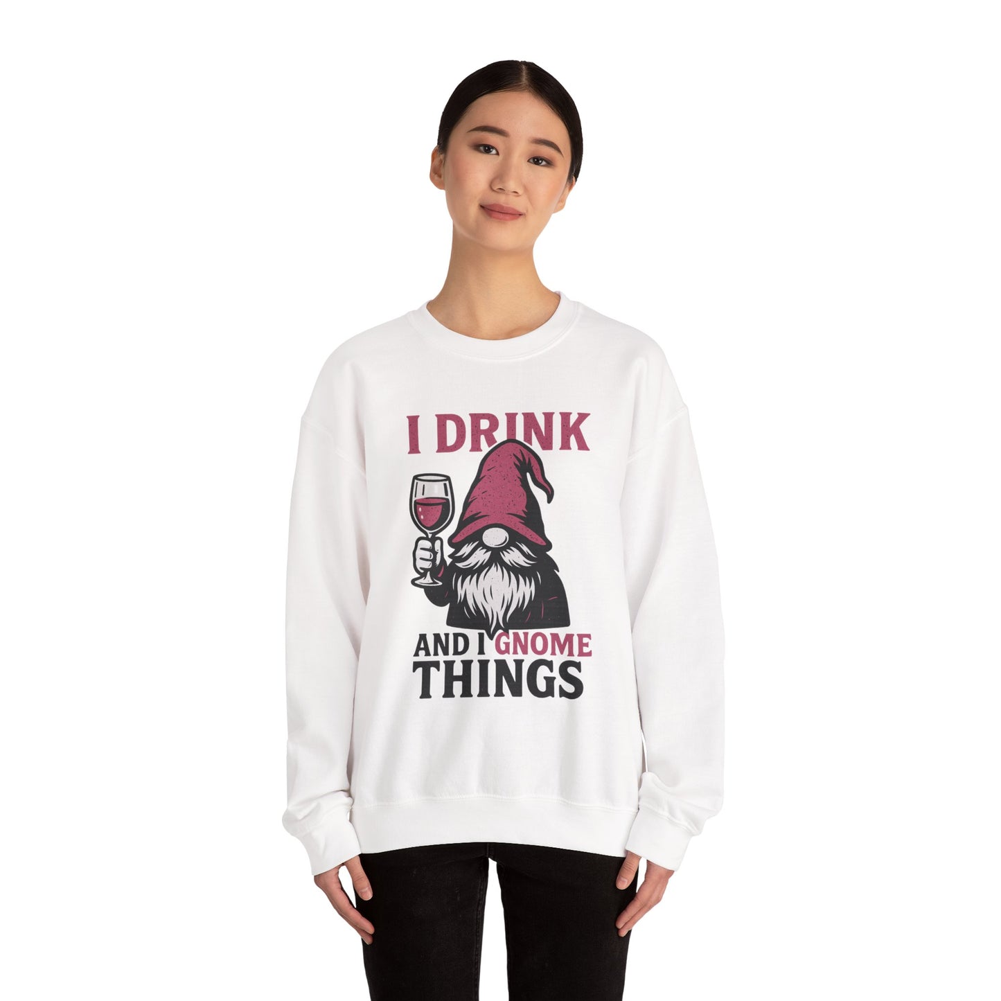 ‘I Drink and I Gnome Things’ Gnome Cryptid Humor Unisex Heavy Blend™ Crewneck Sweatshirt