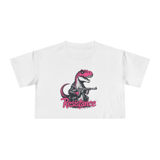 Dinosaur with Gun Resist the Regime Graphic Crop Tee