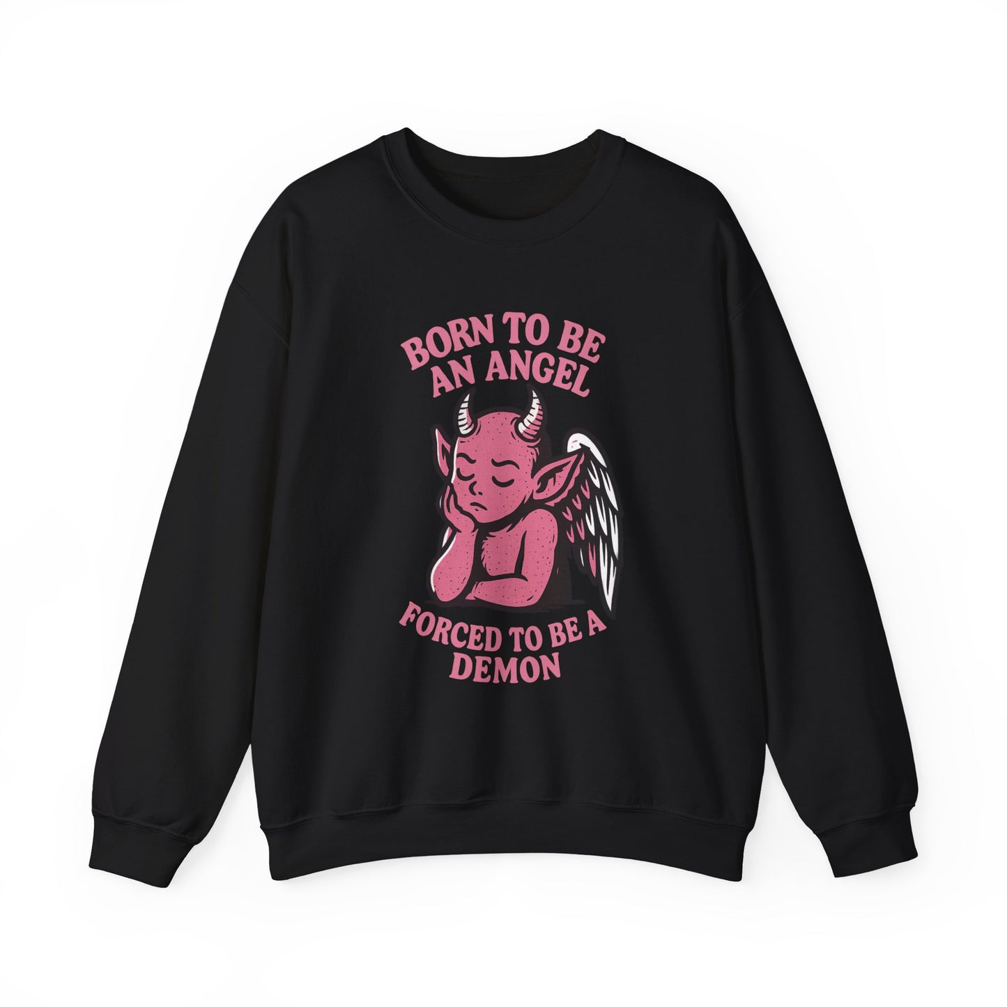 Sarcastic Angel-Demon Crewneck Sweatshirt | Spooky Cute Valentine’s Day Pullover | Funny Horror Love Graphic