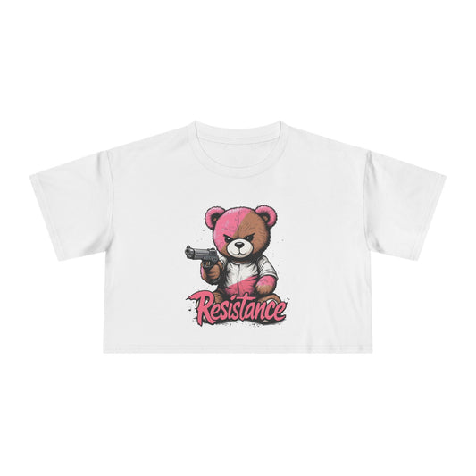 Edgy Teddy Bear Resist the Regime Graphic Crop Tee