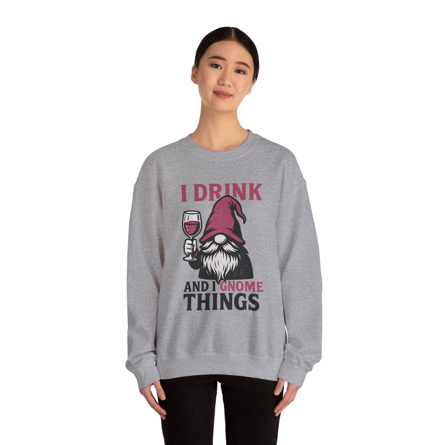 ‘I Drink and I Gnome Things’ Gnome Cryptid Humor Unisex Heavy Blend™ Crewneck Sweatshirt