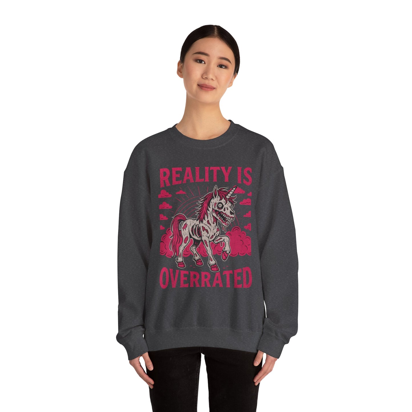 Zombie Unicorn Crewneck Sweatshirt | Spooky Cute Valentine’s Day Pullover | Funny Horror Love Graphic