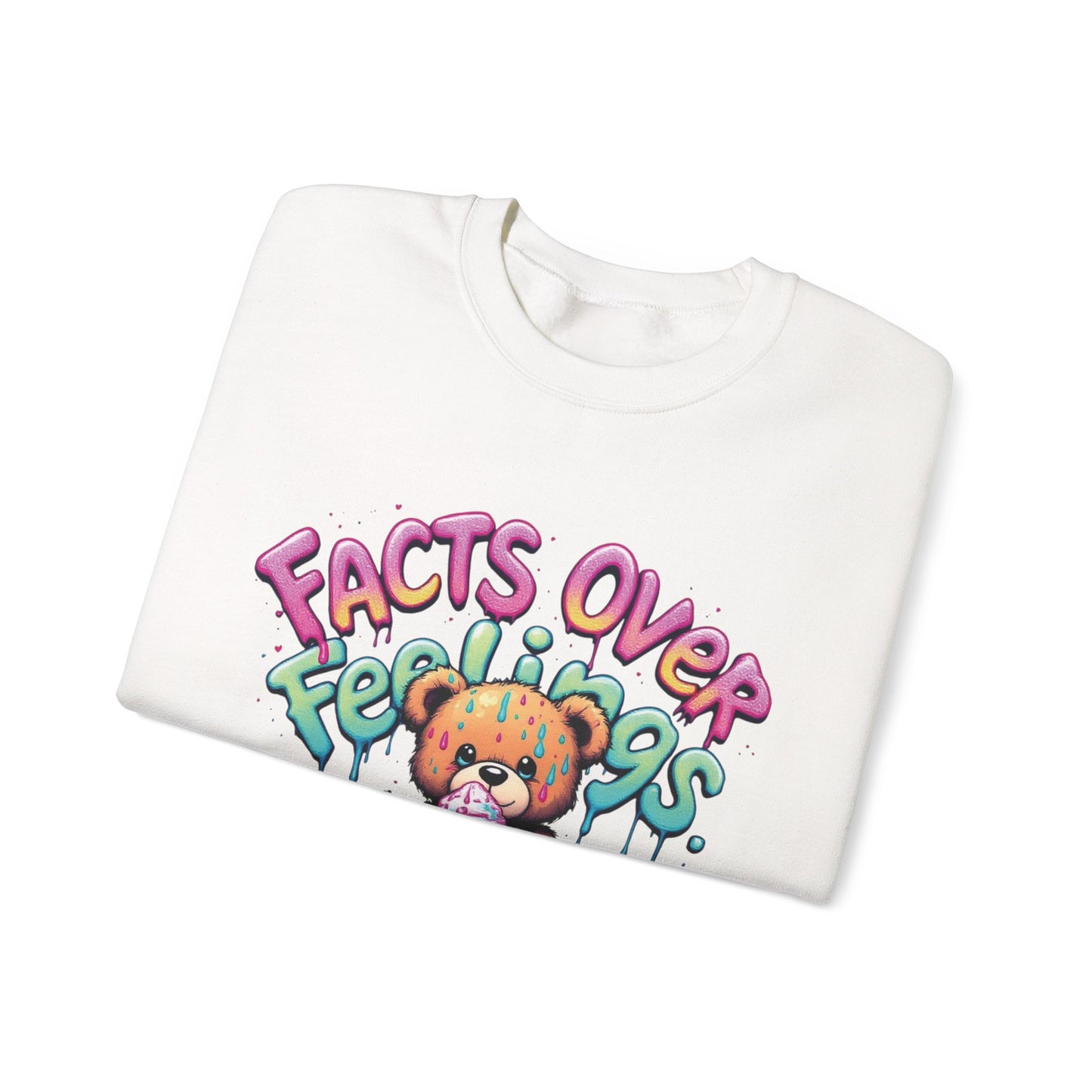Facts over Feelings Teddy Bear Graphic Unisex Crewneck Sweatshirt