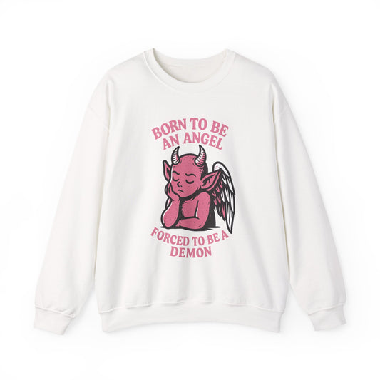 Sarcastic Angel-Demon Crewneck Sweatshirt | Spooky Cute Valentine’s Day Pullover | Funny Horror Love Graphic