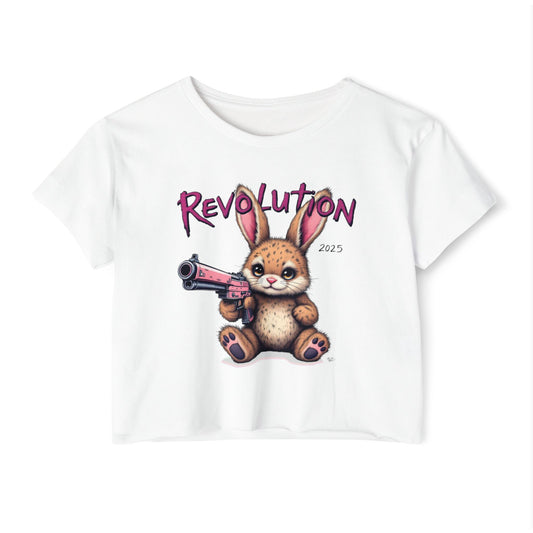 Revolution Bunny Women’s Festival Crop Top - Fun & Vibrant Graphic Tee