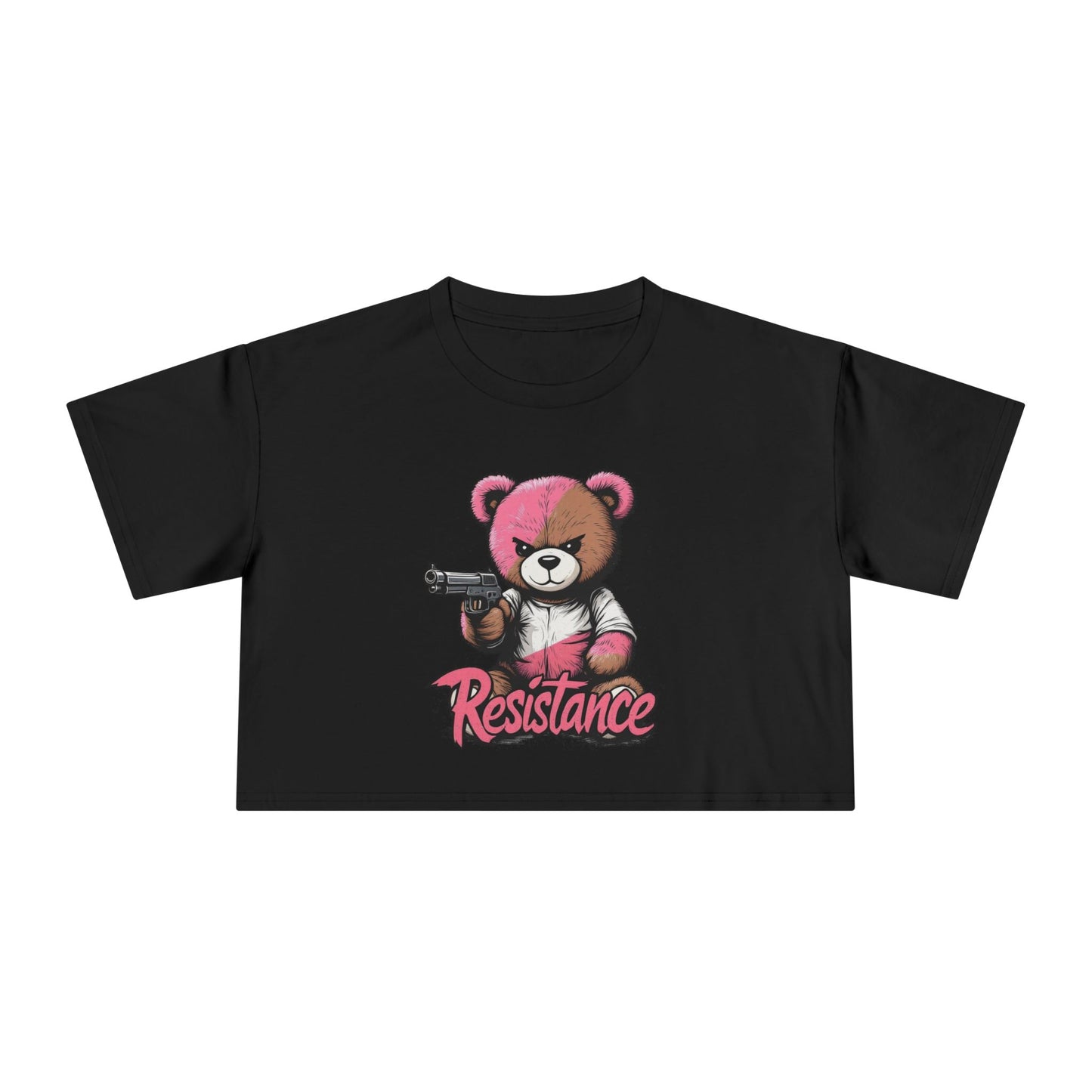 Edgy Teddy Bear Resist the Regime Graphic Crop Tee