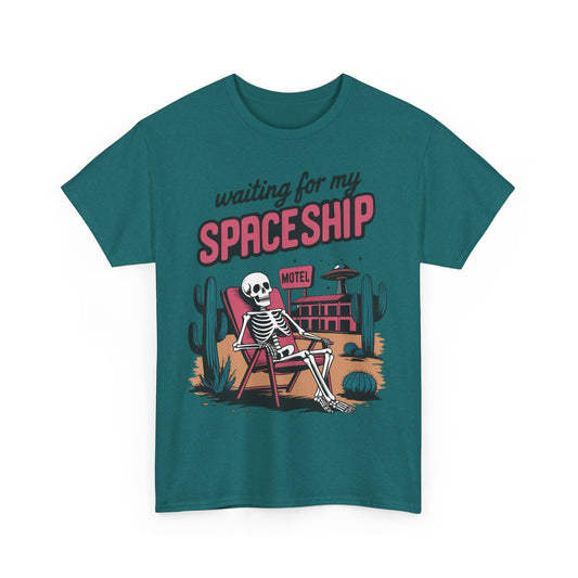 Waiting for My Spaceship Unisex Tee, Fun Graphic Shirt, Cool Casual Wear, Gift for Astronauts, Halloween T-Shirt, Quirky Style