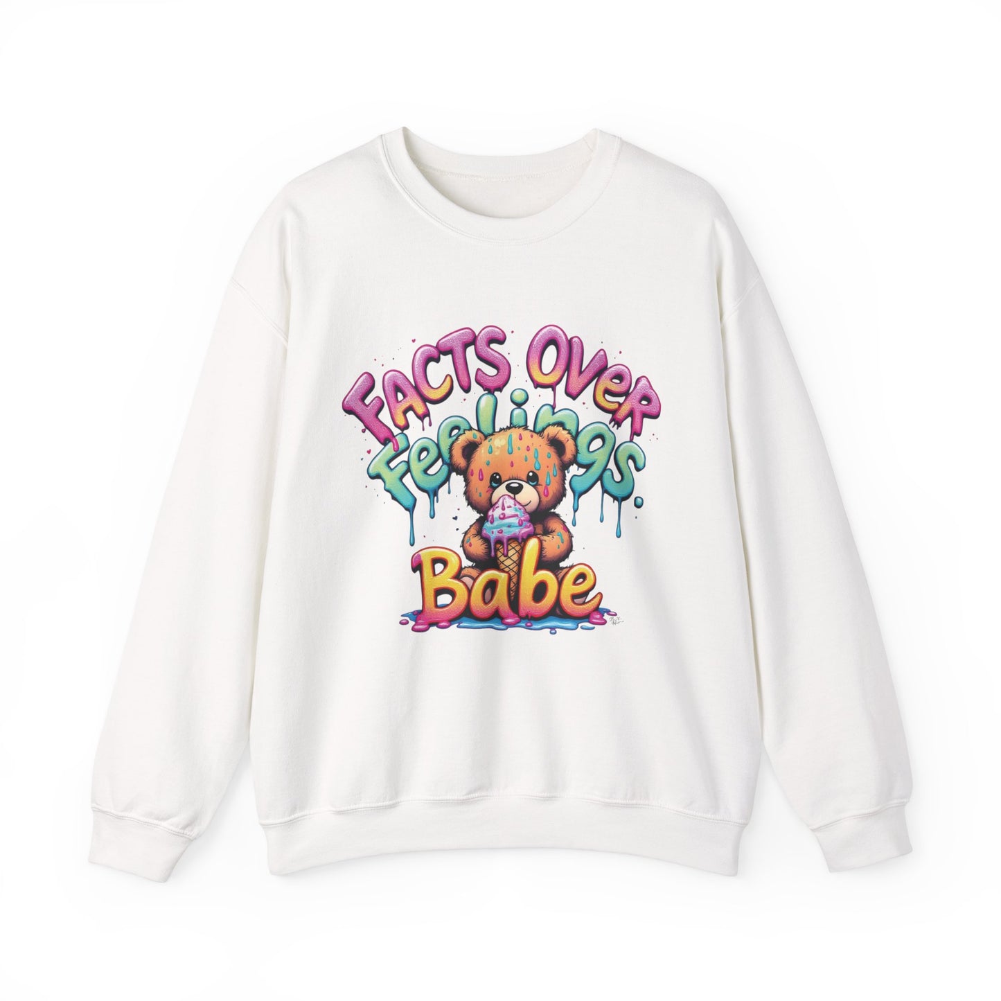 Facts over Feelings Teddy Bear Graphic Unisex Crewneck Sweatshirt
