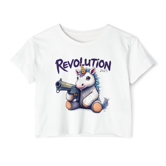 Revolution Unicorn Women’s Festival Crop Top - Fun & Vibrant Graphic Tee