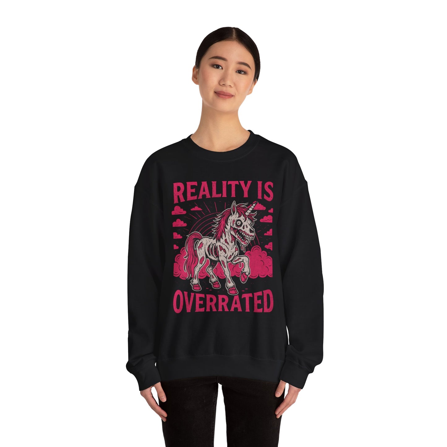 Zombie Unicorn Crewneck Sweatshirt | Spooky Cute Valentine’s Day Pullover | Funny Horror Love Graphic