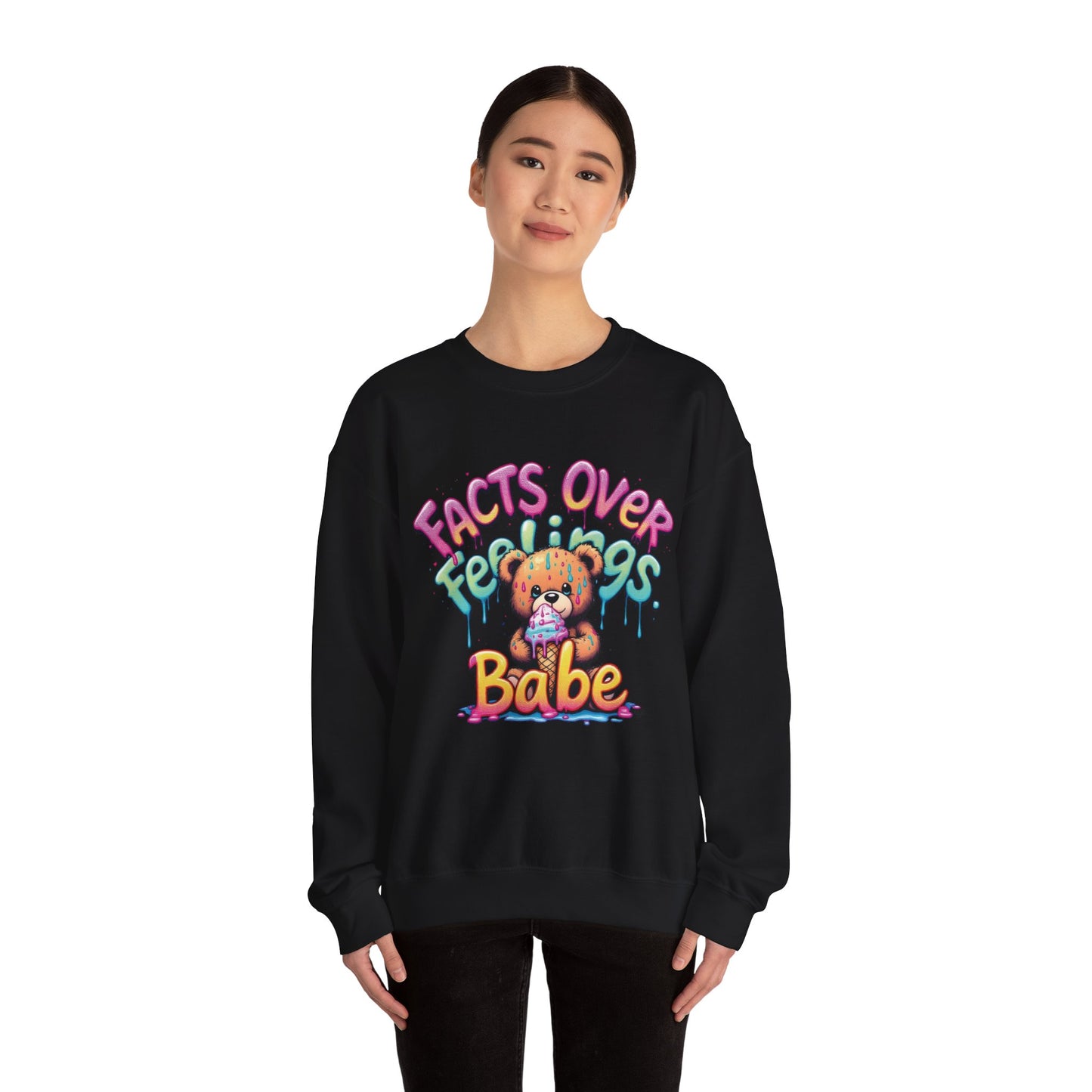Facts over Feelings Teddy Bear Graphic Unisex Crewneck Sweatshirt