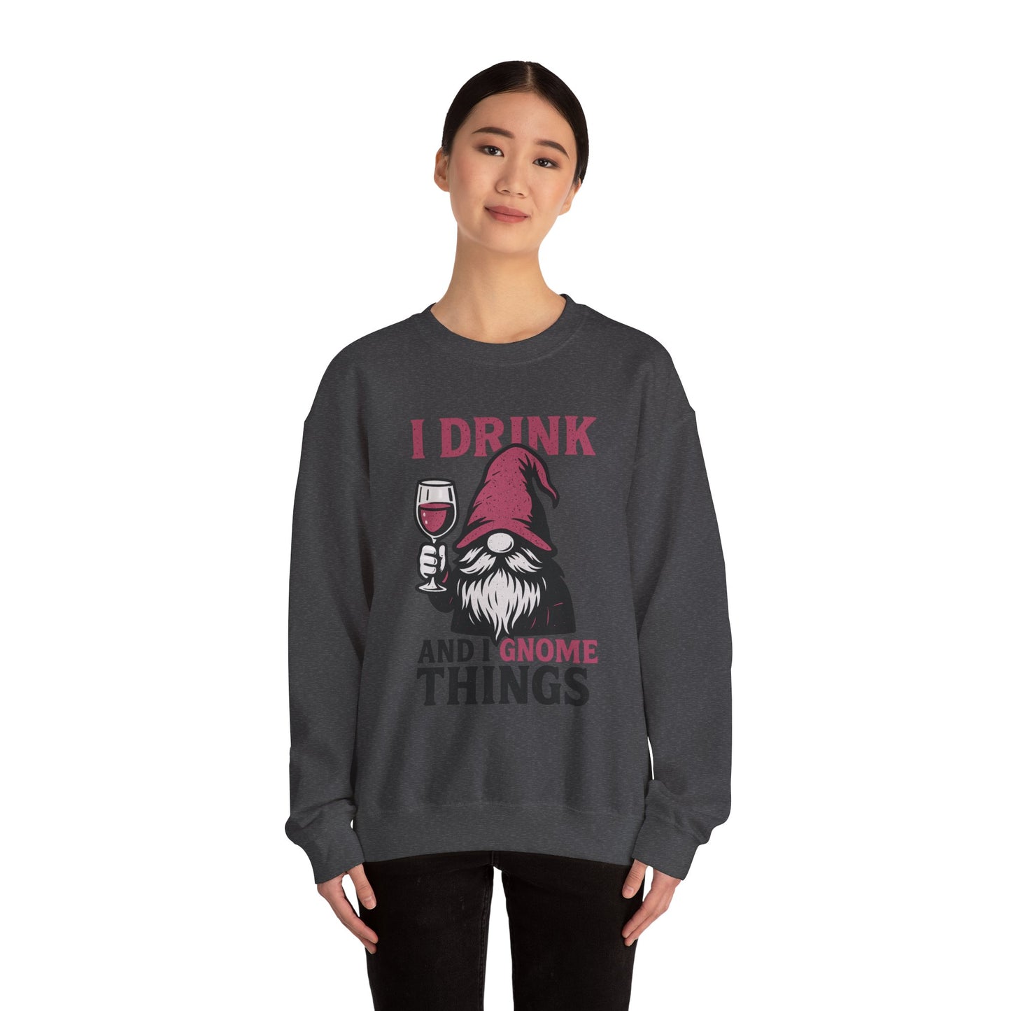 ‘I Drink and I Gnome Things’ Gnome Cryptid Humor Unisex Heavy Blend™ Crewneck Sweatshirt